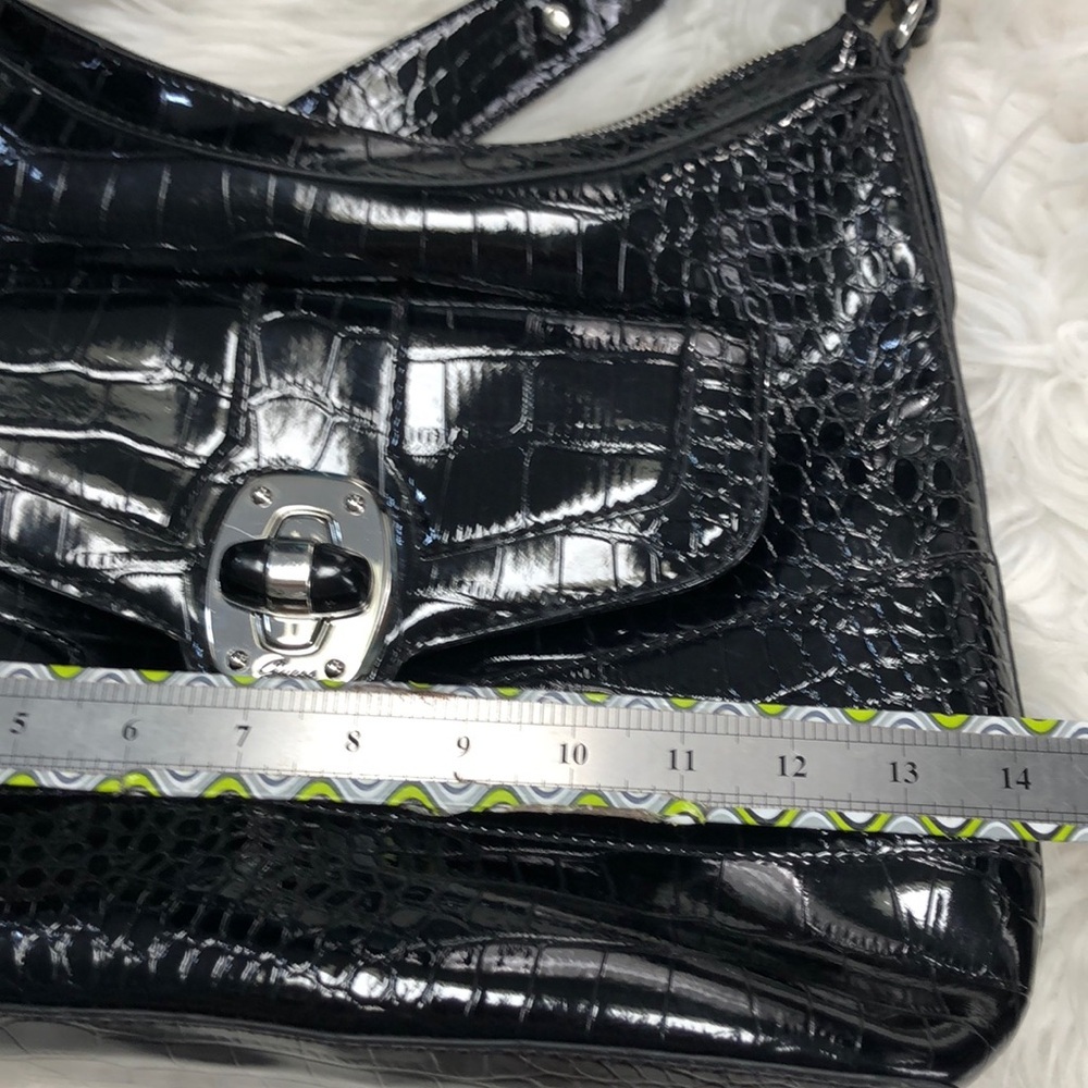 Guess Black Croc-Embossed Shoulder Bag with Silver Hardware - Picture 2 of 16